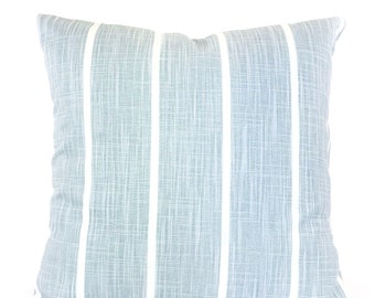 Light Blue Off White Stripe Pillow Covers Decorative Pillow Cover Soft Mineral Blue White Toss Pillows Couch Pillows Bed Various SIZES
