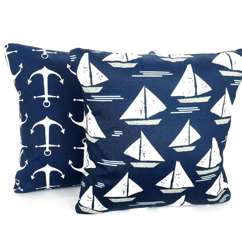 OUTDOOR Navy Pillow Covers Beach Decor Throw Pillows Nautical Etsy