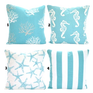 Aqua INDOOR Pillow Covers Nautical Beach Decor Decorative Throw Pillows Nautical Cushion Coastal Blue White Mix & Match Various Sizes