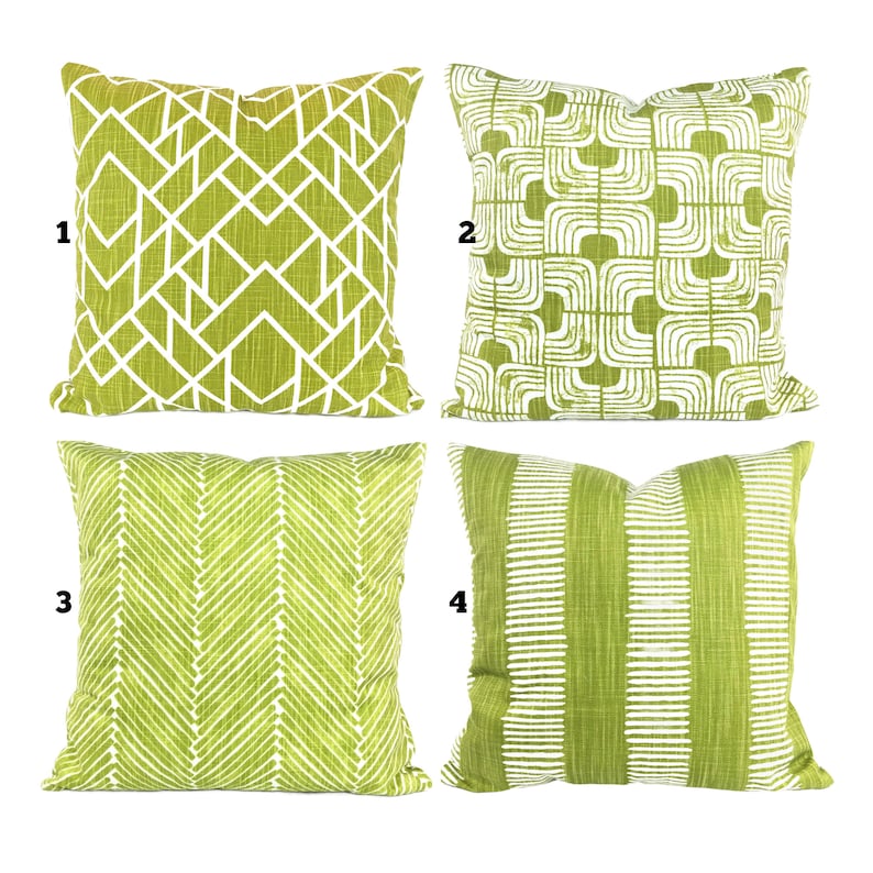 Chartreuse Green Pillow Covers Decorative Throw Pillows Cushion Lime Green White Slub Canvas Couch Bedroom Pillows Mix & Match Various Sizes image 1