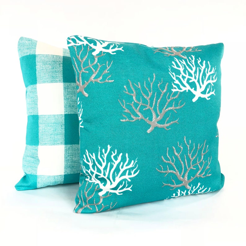 OUTDOOR Aqua Pillow Covers Beach Decor Throw Pillows Nautical Etsy
