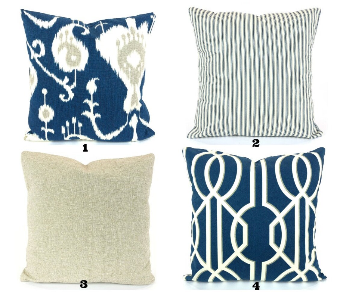 Navy Blue Stripe Pillow Covers Decorative Throw Pillows Etsy