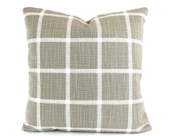 Tan Pillow Covers Tan Check Throw Pillow Covers Cushions Taupe White Windowpane Check Abbot Couch Bed Sofa Tan Various Sizes