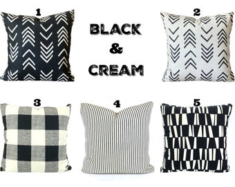 Black Cream Pillow Covers Pillow Case Cushions Black Cream Buffalo Check Geometric Mud Cloth Bed Pillows Couch Pillows Various Sizes