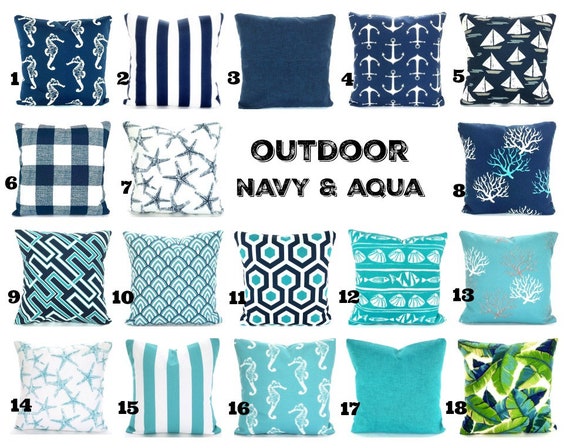 Outdoor Aqua Navy Blue Pillow Covers Decorative Throw Outdoor Aqua Navy Blue Pillow Covers, Navy And White Outdoor Pillows