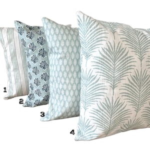 Aqua Coastal Pillow Cover Palms Shells Coral Print Throw Pillow Various Sizes