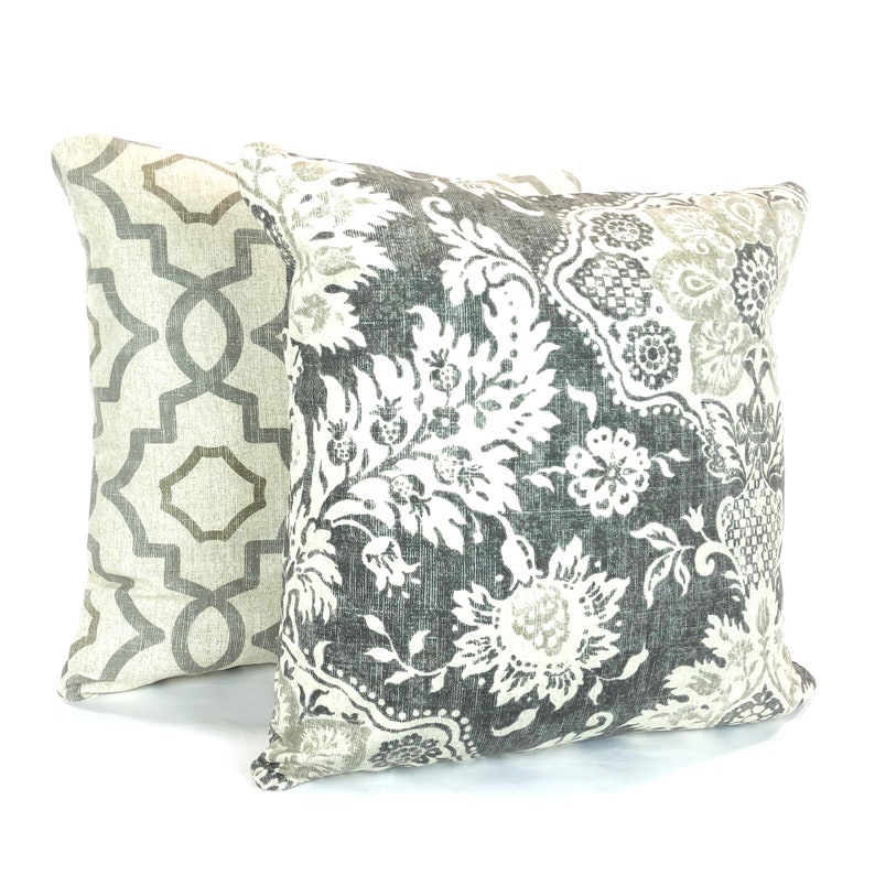 Tan Gray Throw Pillow Covers Cushions Neutral Decor Ikat Etsy