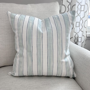 Aqua White Coastal Stripe Pillow Covers Throw Pillow Pastel Aqua Stripes Couch Bed Sham Spring Summer Decor Sofa Sunroom Various Sizes