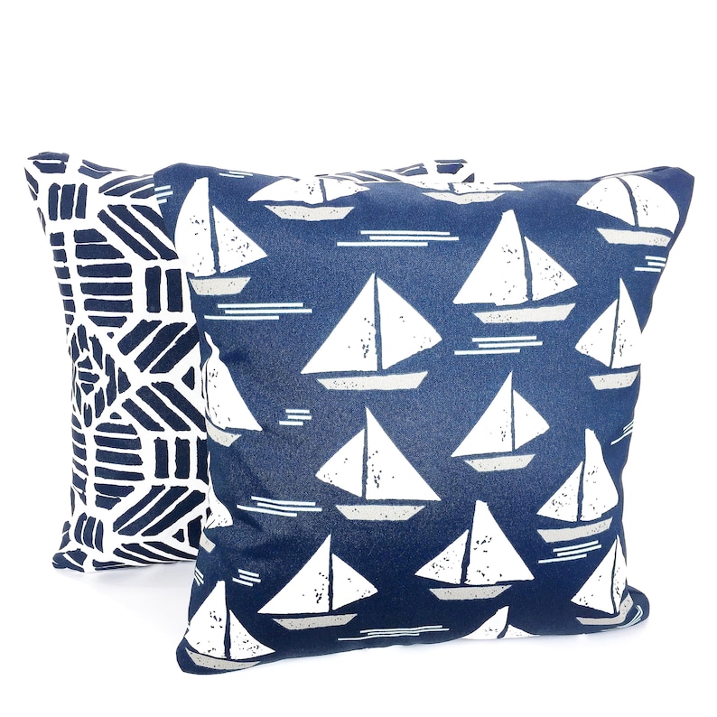 OUTDOOR Navy Pillow Covers Beach Decor Throw Pillows Nautical Etsy