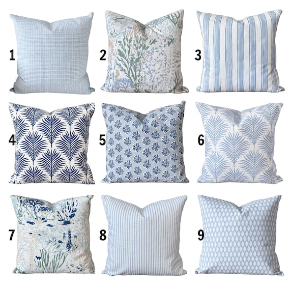 Coastal Blue White Pillow Covers Throw Pillows Light Blue Couch Bed Shams Coastal Blue Bedroom Decor Palms Pillow Case Various Sizes