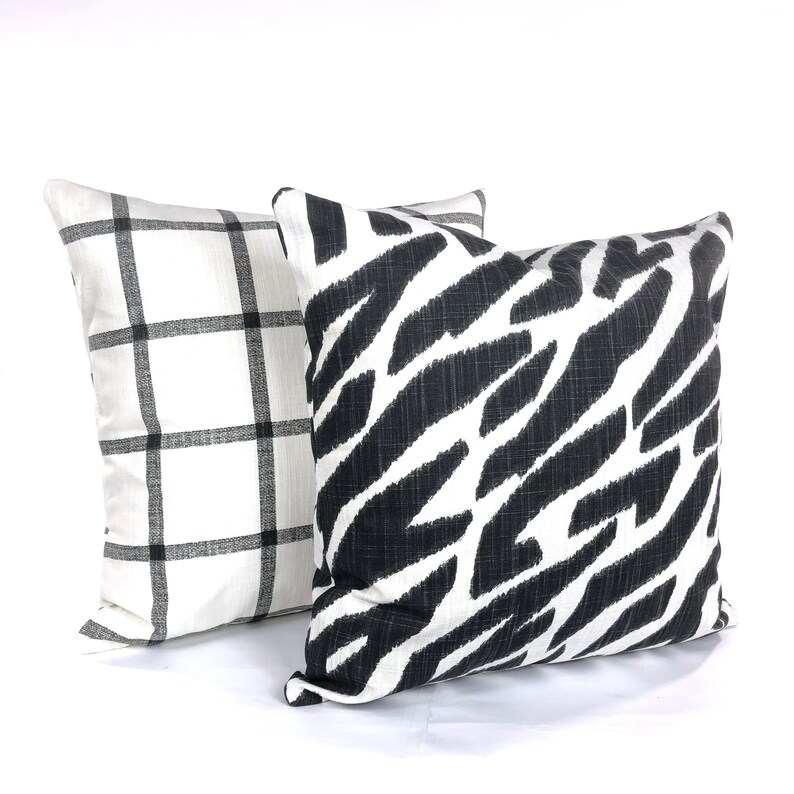 Ivory Black Windowpane Check Throw Pillow Covers Decorative Etsy
