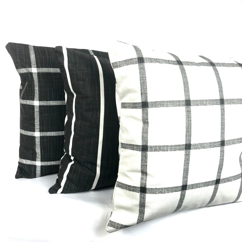 Black Ivory Windowpane Check Throw Pillow Covers Decorative Etsy