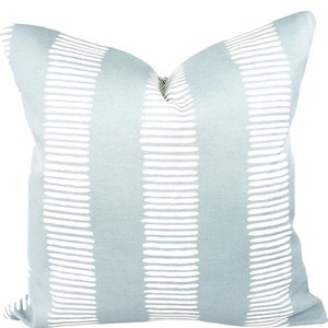 OUTDOOR Light Blue Pillow Covers Stripe Cushion Belmont Light Blue Modern Coastal Beach Cottage Patio Deck Pillow Throw Pillow Various Sizes