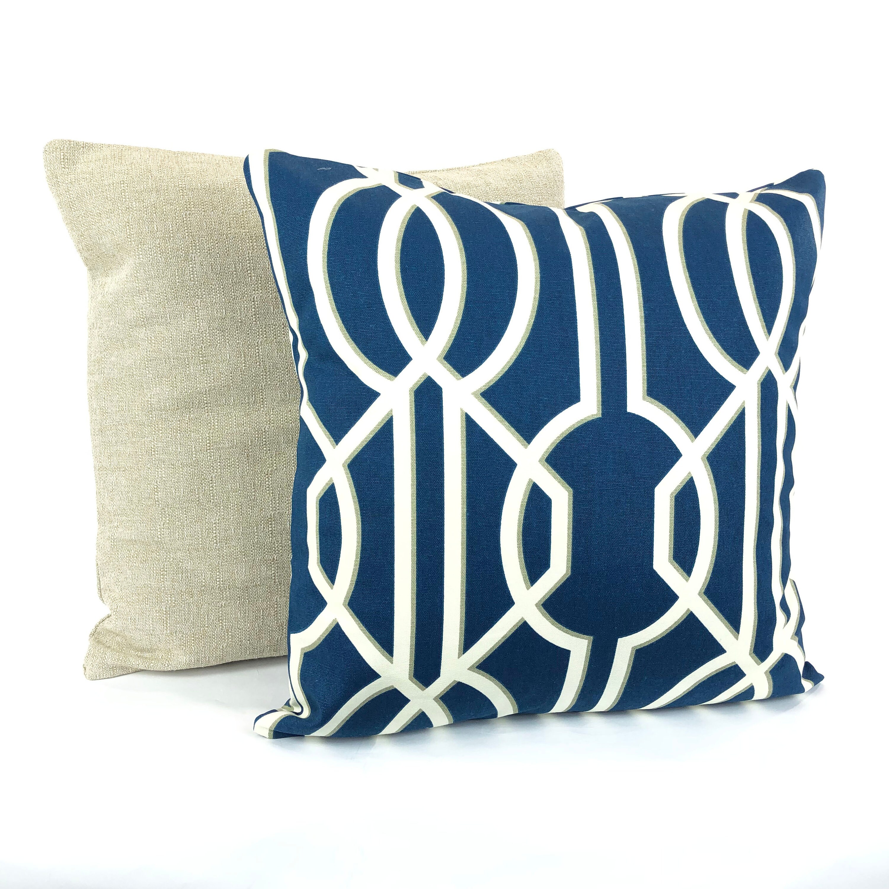 Navy Cream Throw Pillow Cover Cushion Navy Blue Tan Cream Etsy