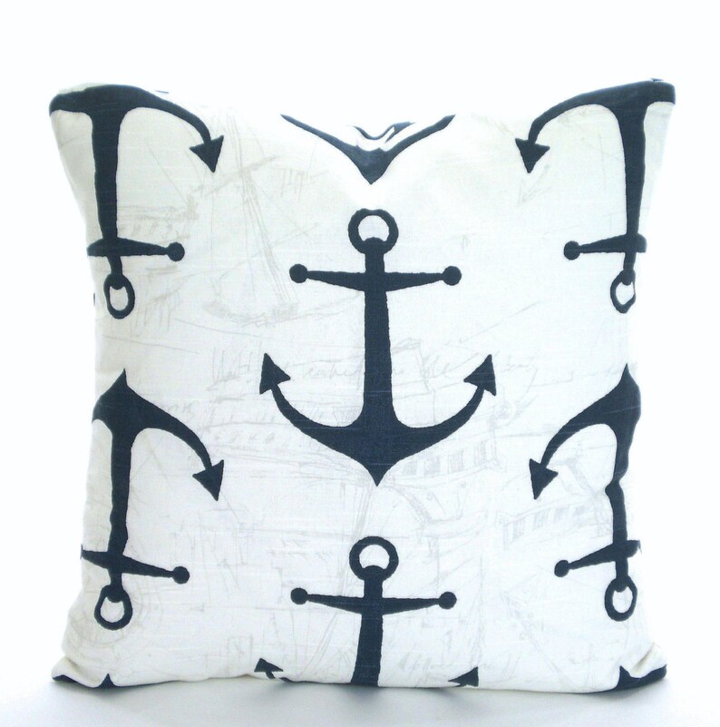 Blue Nautical Anchor Pillow Cover INDOOR Cushions Light Navy Etsy