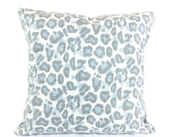 Blue Gray Leopard Pillow Covers Decorative Pillow Cushion Cover Soft Mineral Blue Off White Toss Pillows Couch Pillows Bed Various SIZES