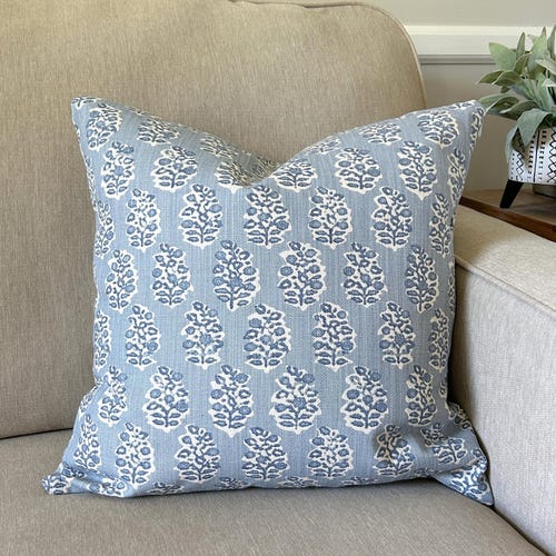 Blue Pillow Covers Blue CREAM Throw Pillow Decorative Cushions Designer Fabric Cotton Linen Toss Pillow Couch Bed Pillow Case Various Sizes