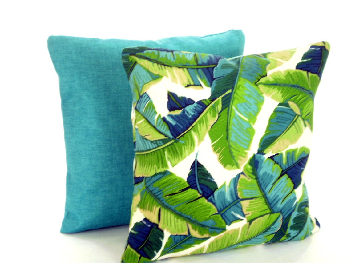 OUTDOOR Tropical Pillow Covers Palms Green Aqua Throw Etsy