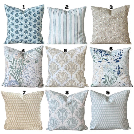 Aqua White Coastal Palm Leaf Pillow Covers Throw Pillow Aqua White - Main Image