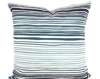 OUTDOOR  Blue Striped Throw Pillow Covers Cushion Covers Navy Blue Light Blue Stripe Coastal Beach Cottage Patio Deck Pillow Various Sizes