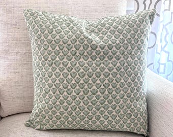 Green Pillow Covers Sage Natural Throw Pillow Block Print Style Linen Blend Textured Spa Blue Euro Sham Couch Bed Pillow Case Various Sizes