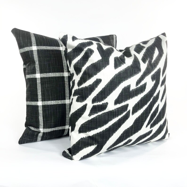 Black Ivory Windowpane Check Throw Pillow Covers Decorative Etsy
