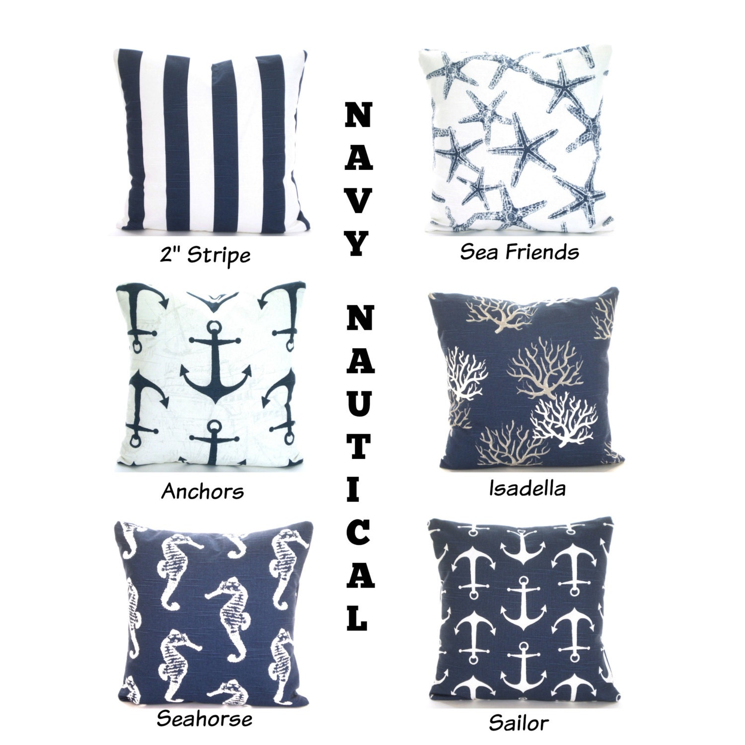 Nautical Throw Pillow Covers Blue Cotton Pillows Decorative Etsy