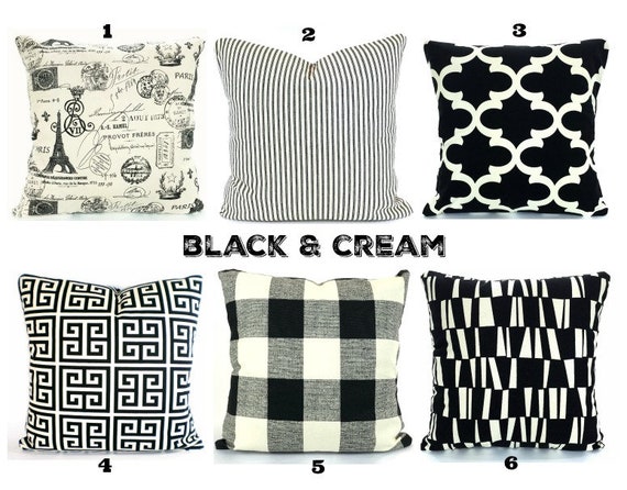 Black Cream Throw Pillow Covers Decorative Pillows Cushion Etsy
