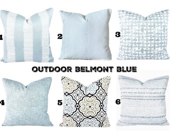Blue OUTDOOR Pillow Covers Throw Pillows Outdoor Cushions Light Blue White Porch Cottage Patio Deck Toss Pillows Mix & Match Various Sizes