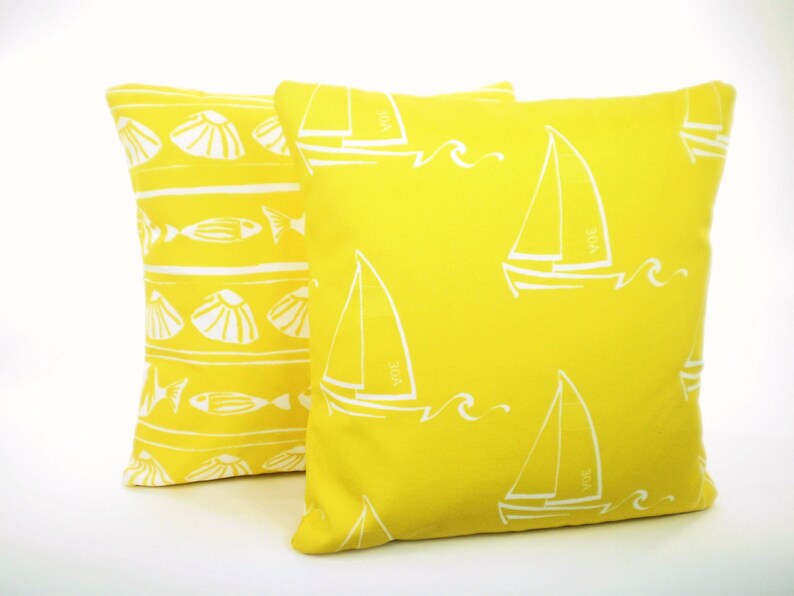 OUTDOOR Yellow Pillow Covers Nautical Beach Pillows Nautical Etsy