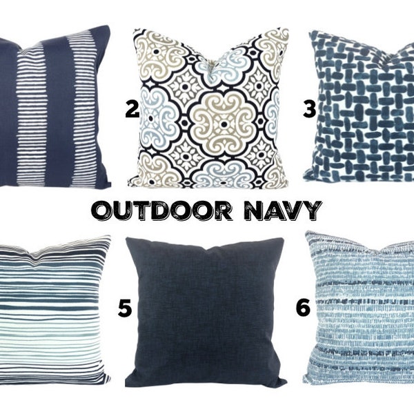 OUTDOOR Navy Pillow Covers Throw Pillows Outdoor Cushions Navy Blue White Porch Cottage Deck Toss Pillows Mix & Match Various Sizes