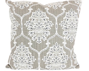 Tan White Damask Pillow Covers Tan Pillows Cushions Taupe White Charcoal Gray Damask Couch Pillows Bed Sofa Pillow Case Various Sizes