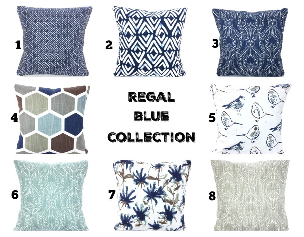 tan gray and blue throw pillows