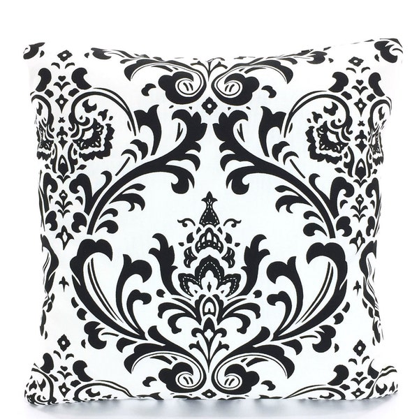 Black White Damask Pillow Cover Decorative Throw Pillows, Cushions, Black and White Damask Euro Sham, Couch Bed Sofa, Various Sizes