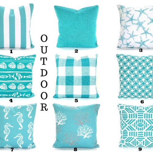 Aqua Blue Throw Pillows Nautical Pillowcases Coral Pillows - Etsy