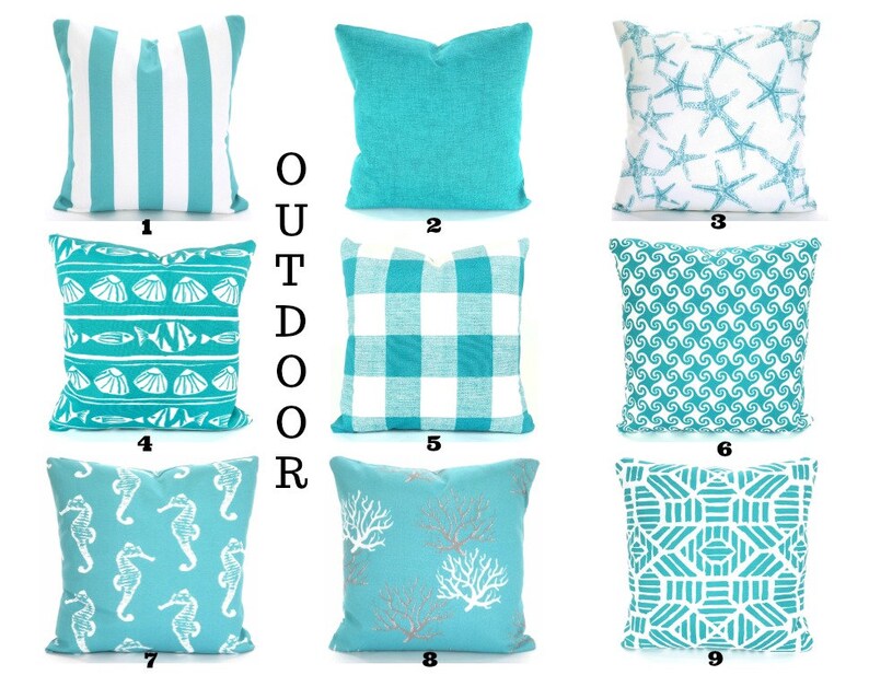 Outdoor Aqua Pillow Covers Beach Decor Throw Pillows Nautical Etsy