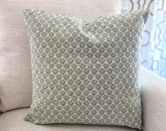 Green Pillow Covers Sage Natural Throw Pillow Block Print Style Linen Blend Textured Spa Blue Euro Sham Couch Bed Pillow Case Various Sizes