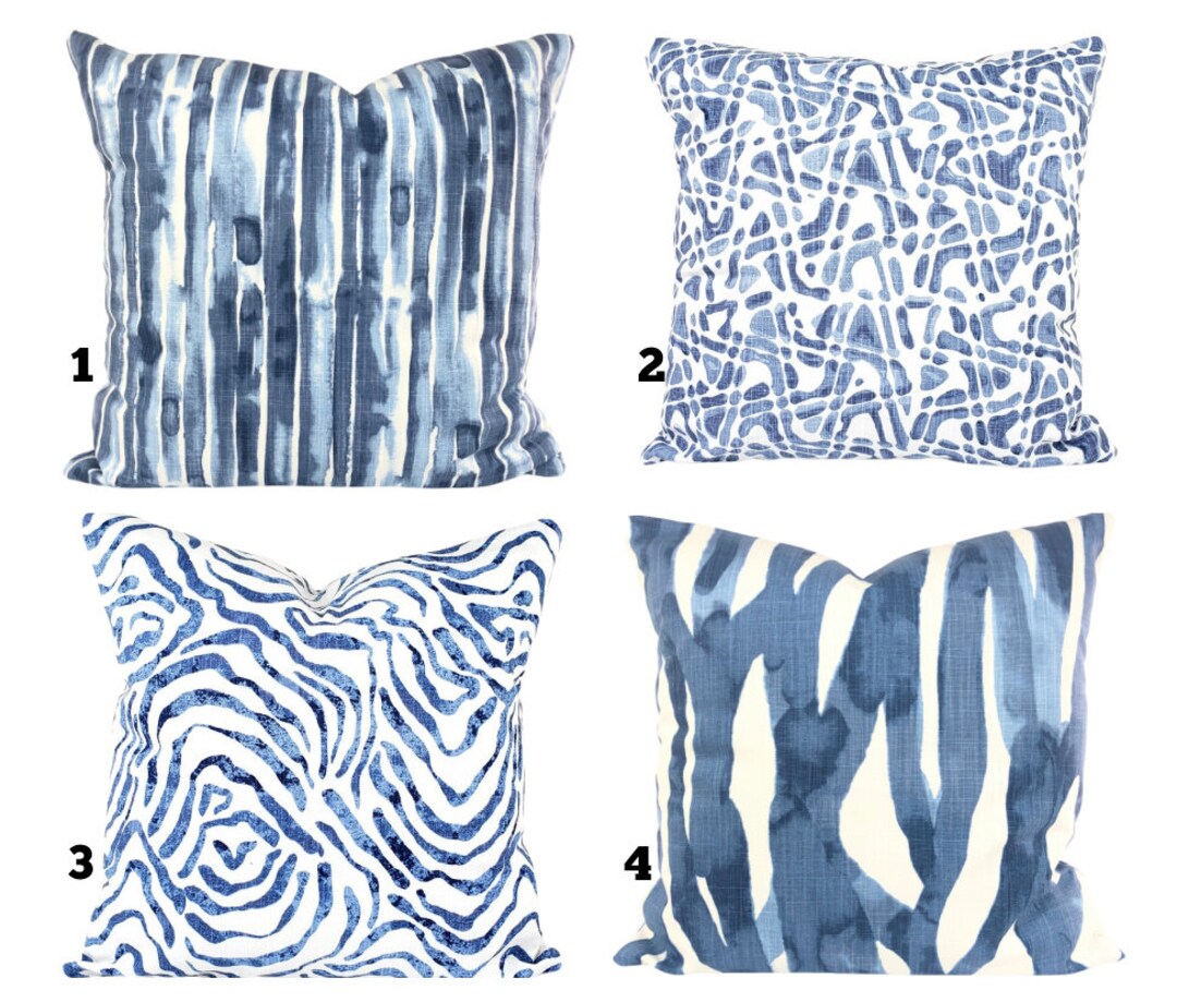 Pillow Covers Blue White Throw Pillow Decorative Cushions Designer Fabric Indigo Blue Toss