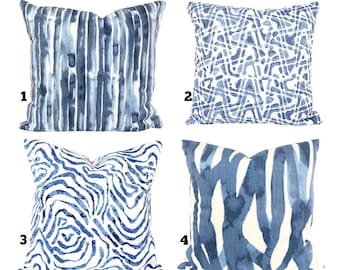 Indigo Boho Pillow Covers Blue White Throw Pillows Modern Designer Fabric Indigo Blue Toss Pillow Couch Bed Pillow Case Blue Various Sizes