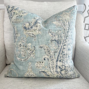 P Kaufmann Pillow Covers Cerulean Feather Paisley Blue Damask Designer Pillows Slipcovers Toss Pillow Bed Sofa Couch Various SIZES