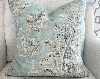 P Kaufmann Pillow Covers Cerulean Feather Paisley Blue Damask Designer Pillows Slipcovers Toss Pillow Bed Sofa Couch Various SIZES