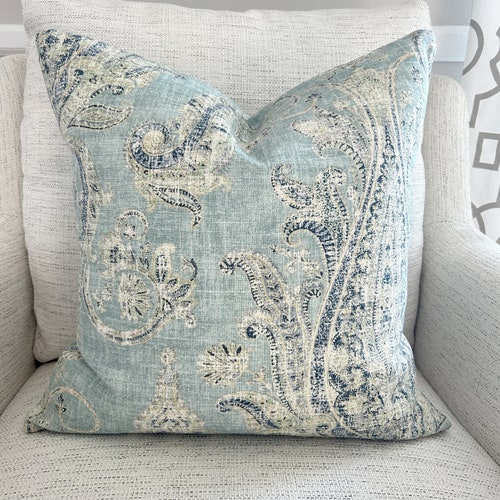 Taies d'oreiller P Kaufmann Plumes céruléennes Paisley Blue Damask Oreillers design Housses Coussin décoratif pour lit, canapé, pour canapé, différentes TAILLES