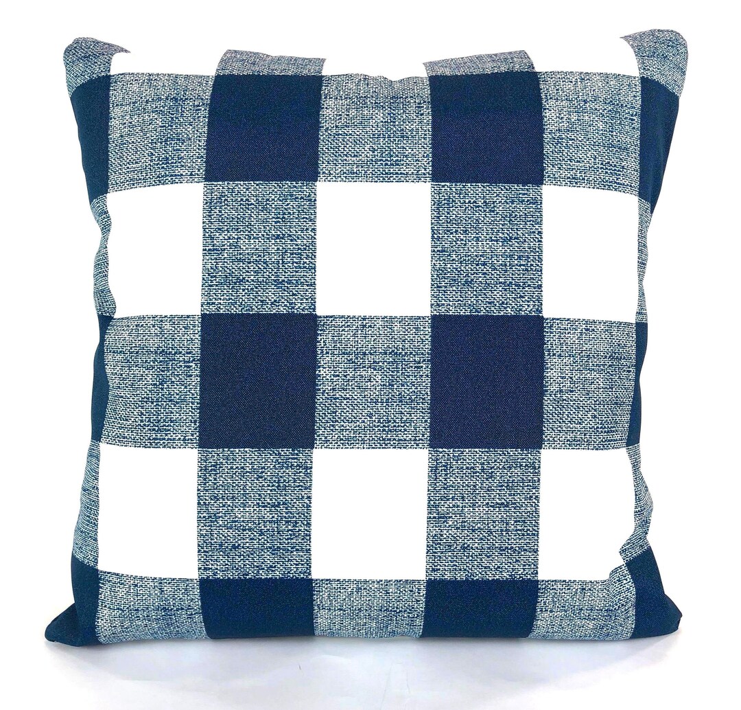 OUTDOOR Navy Blue Buffalo Check Pillow Cover Decorative Throw Etsy