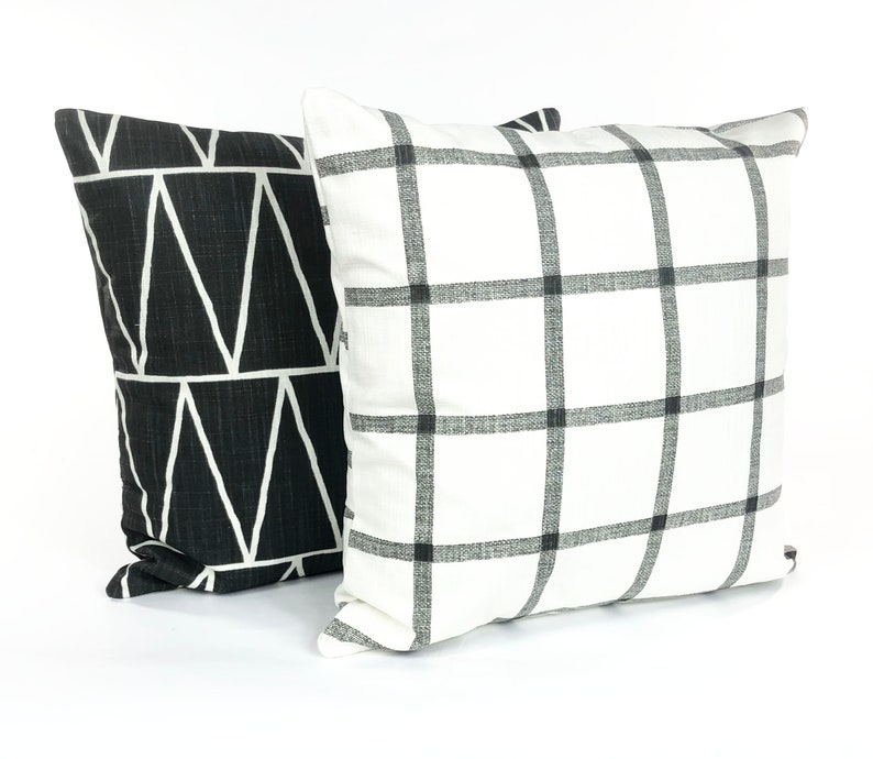 Ivory Black Windowpane Check Throw Pillow Covers Decorative Etsy