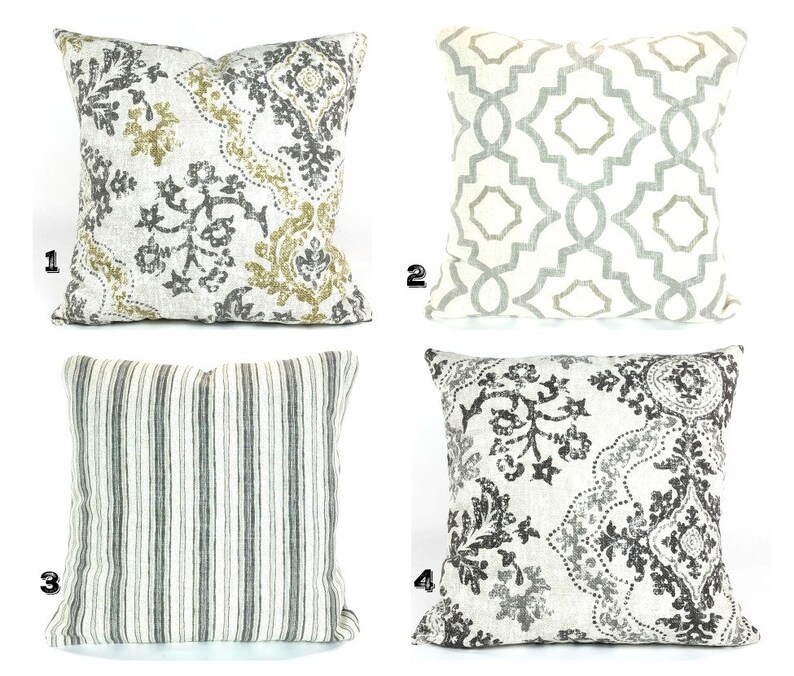 Grey Gold Throw Pillow Covers Farmhouse Cushions Damask Stripe Etsy