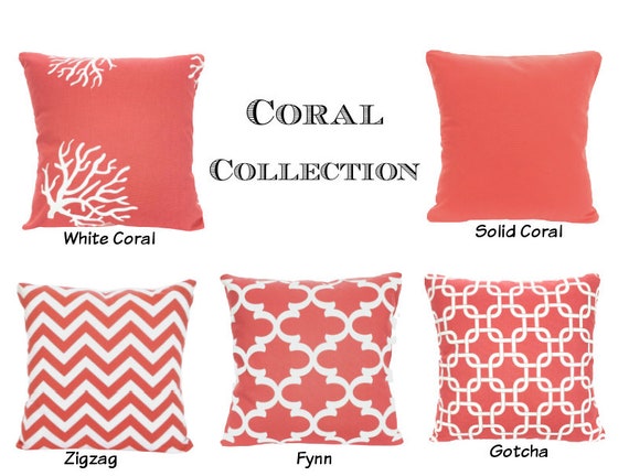 solid coral throw pillows