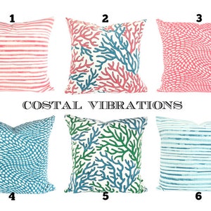 Nautical INDOOR Pillow Covers Aqua Coral Decorative Pillow Cushion Scott Living Beach Patio Toss Pillows Couch Bed Pillow Case Various Sizes