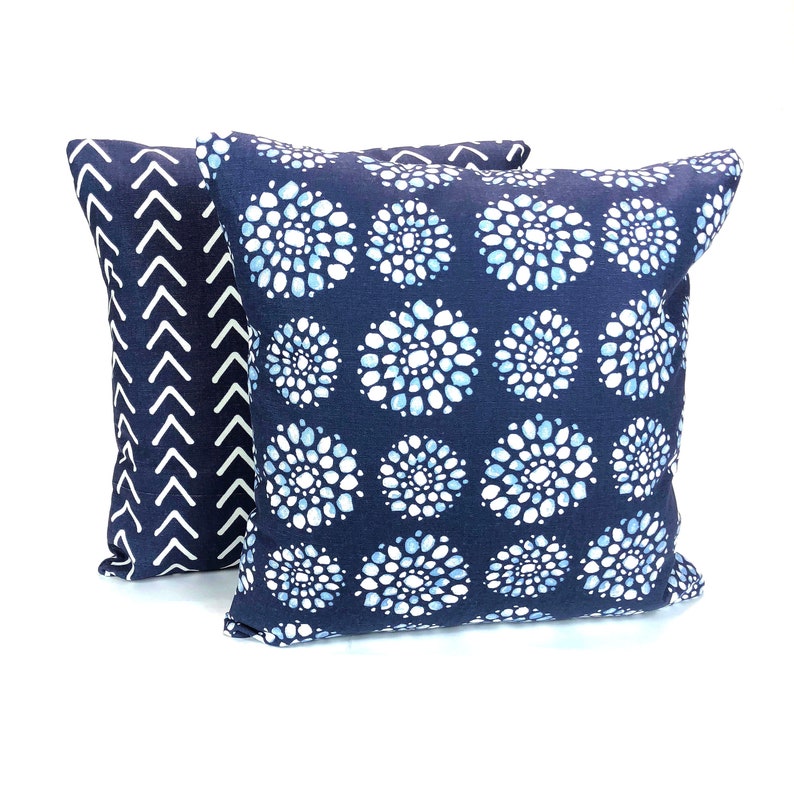Indigo Navy White Throw Pillow Covers Decorative Pillows Etsy