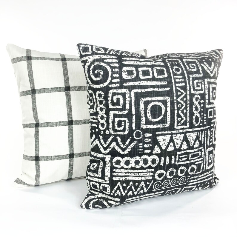Ivory Black Windowpane Check Throw Pillow Covers Decorative Etsy