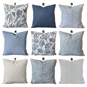 Blue Natural Pillow Covers Throw Pillow Toss Pillow Block Print Style Linen Shams Textured Mix and Match Couch Bed Pillow Case Various Sizes